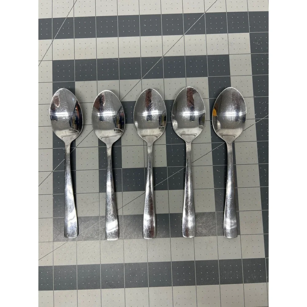 Oneida Teaspoons Set 5 Silver Stainless Steel Flared Handle 6 Inch Flatware